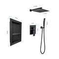 Shower System With Rain Shower Head, Hand Shower Head, Water Control Valve, Shower Bracket, Hose And Niche Matte Black Wall Mounted Bathroom Brass