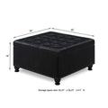 Large Square Storage Ottoman With Wooden Legs, Upholstered Button Tufted Coffee Table With Nail Trims For Living Space, Black Espresso Wood Primary Living Space Black Solid Rubberwood Wood With Storage Black Pu Faux Leather Faux Leather Backless Medium