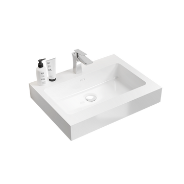 Bb02 24 101, Integrated Solid Surface Basin Without Drain & Faucet, Glossy White Color White Solid Surface