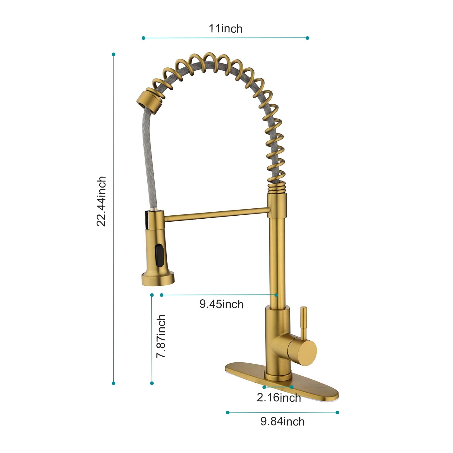 Pull Down Single Handle Spring Kitchen Faucet Brushed Gold Stainless Steel