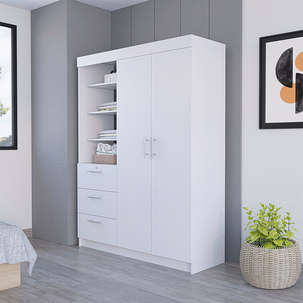 Armoire Rumanu, Bedroom, White White Particle Board Engineered Wood