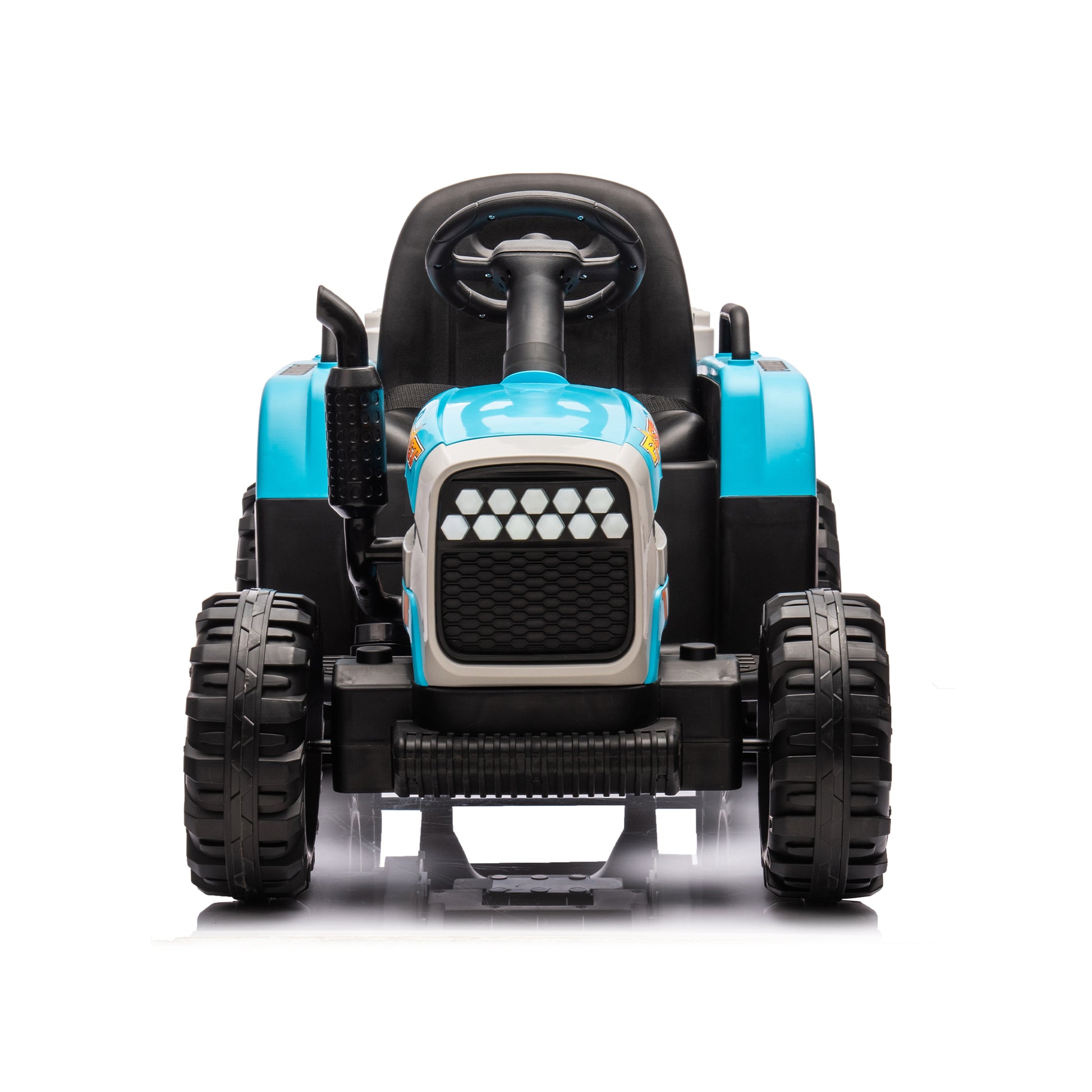 Ride On Tractor2.0 With Trailer,24V Battery Powered Electric Tractor Toy, 200W*2Motor 1.86 4.97Mph Remote Control,Electric Car For Kids,Three Speed Adjustable,Usb,Mp3 ,Bluetooth,Led Light, Safety Belt Blue Plastic