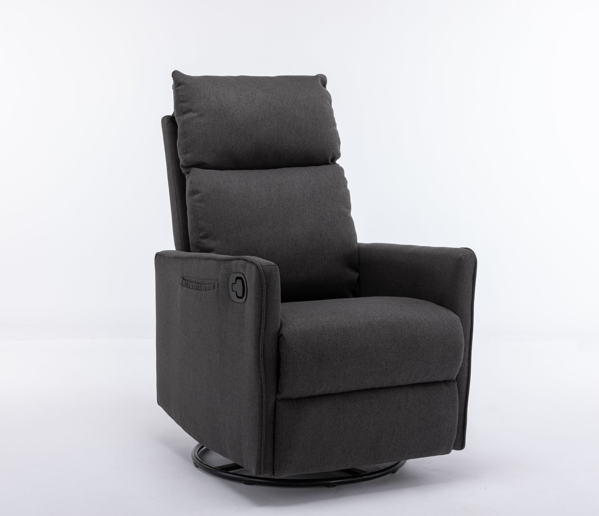 038 Cotton Linen Fabric Swivel Rocking Chair Glider Rocker Recliner Nursery Chair With Adjustable Back And Footrest For Living Room Indoor,Dark Gray Dark Gray Cotton Manual Handle Metal Primary Living Space Soft Tufted Back Modern Foam Linen