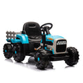 Ride On Tractor2.0 With Trailer,24V Battery Powered Electric Tractor Toy, 200W*2Motor 1.86 4.97Mph Remote Control,Electric Car For Kids,Three Speed Adjustable,Usb,Mp3 ,Bluetooth,Led Light, Safety Belt Blue Plastic