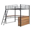 Full Size Metal Loft Bed With 3 Layers Of Shelves And L Shaped Desk, Black Black Metal