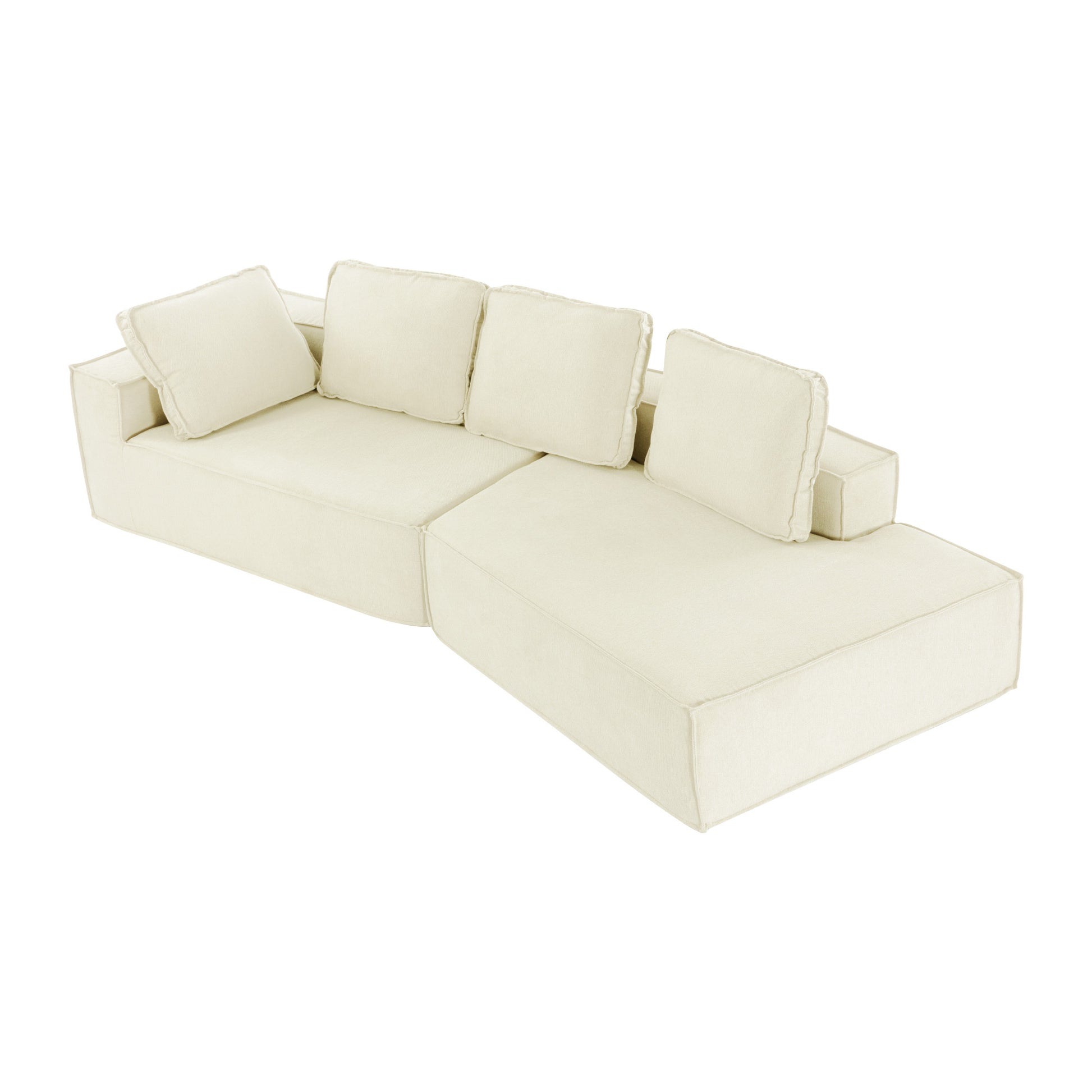 125" Stylish Chaise Lounge Modern Indoor Lounge Sofa Sleeper Sofa With Clean Lines For Living Room, Beige Beige Chenille 2 Seat