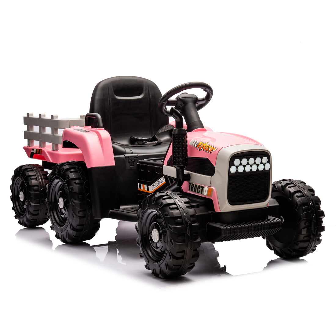 Ride On Tractor With Trailer,12V Battery Powered Electric Tractor Toy W Remote Control,Electric Car For Kids,Three Speed Adjustable,Power Display, Usb,Mp3 ,Bluetooth,Led Light,Two Point Safety Belt Pink Plastic