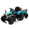 Ride On Tractor2.0 With Trailer,24V Battery Powered Electric Tractor Toy, 200W*2Motor 1.86 4.97Mph Remote Control,Electric Car For Kids,Three Speed Adjustable,Usb,Mp3 ,Bluetooth,Led Light, Safety Belt Blue Plastic