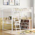 Full Size Metal Loft Bed With 3 Layers Of Shelves And L Shaped Desk, White White Metal