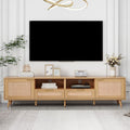 Rattan Tv Stand For Tvs Up To 85'', Modern Farmhouse Media Console, Entertainment Center With Solid Wood Legs, Tv Cabinet For Living Room,Home Theatre Wood Primary Living Space 70 79 Inches 70 79 Inches 80 Inches Solid Wood Mdf