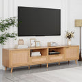 Rattan Tv Stand For Tvs Up To 85'', Modern Farmhouse Media Console, Entertainment Center With Solid Wood Legs, Tv Cabinet For Living Room,Home Theatre Wood Primary Living Space 70 79 Inches 70 79 Inches 80 Inches Solid Wood Mdf