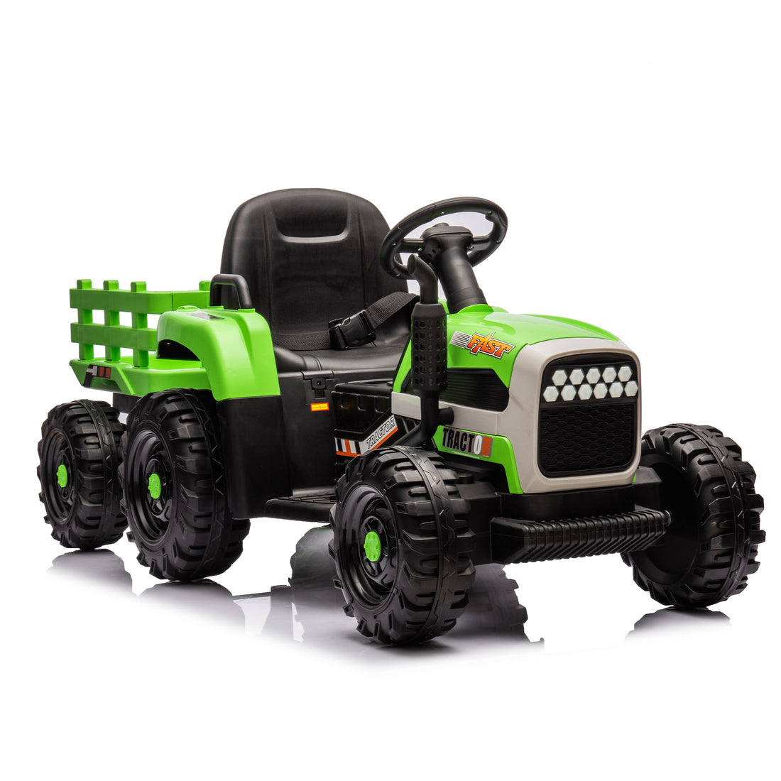 Ride On Tractor With Trailer,12V Battery Powered Electric Tractor Toy W Remote Control,Electric Car For Kids,Three Speed Adjustable,Power Display, Usb,Mp3 ,Bluetooth,Led Light,Two Point Safety Belt Green Plastic