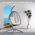 Egg Chair With Stand Indoor Outdoor Swing Chair Patio Wicker Hanging Egg Chair Hanging Basket Chair Hammock Chair With Stand For Bedroom Living Room Balcony Yes Sectional Beige Rust Resistant Frame Water Resistant Cushion Garden & Outdoor American Design