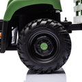 Ride On Tractor2.0 With Trailer,24V Battery Powered Electric Tractor Toy, 200W*2Motor 1.86 4.97Mph Remote Control,Electric Car For Kids,Three Speed Adjustable,Usb,Mp3 ,Bluetooth,Led Light, Safety Belt Emerald Plastic