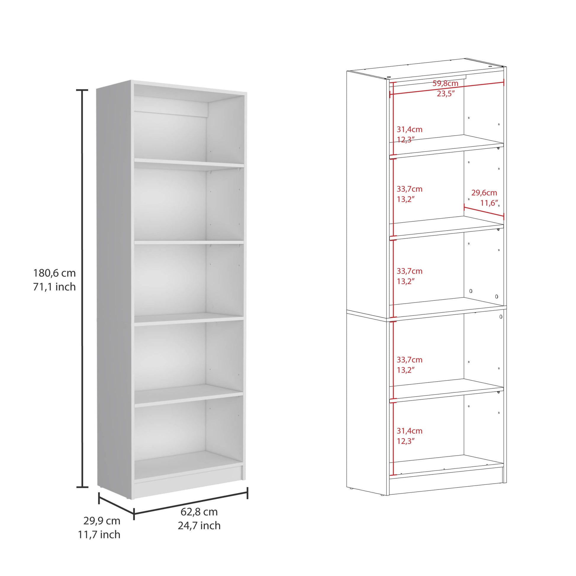 Platte 3 Piece Living Room Set With 3 Bookcases, White White Particle Board Engineered Wood