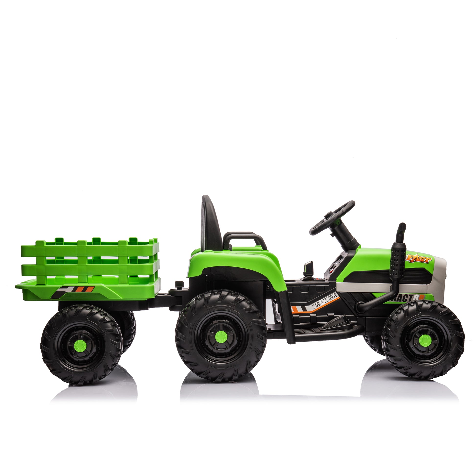 Ride On Tractor With Trailer,12V Battery Powered Electric Tractor Toy W Remote Control,Electric Car For Kids,Three Speed Adjustable,Power Display, Usb,Mp3 ,Bluetooth,Led Light,Two Point Safety Belt Green Plastic