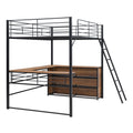 Full Size Metal Loft Bed With 3 Layers Of Shelves And L Shaped Desk, Black Black Metal