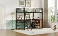 Full Size Metal Loft Bed With 3 Layers Of Shelves And L Shaped Desk, Black Black Metal