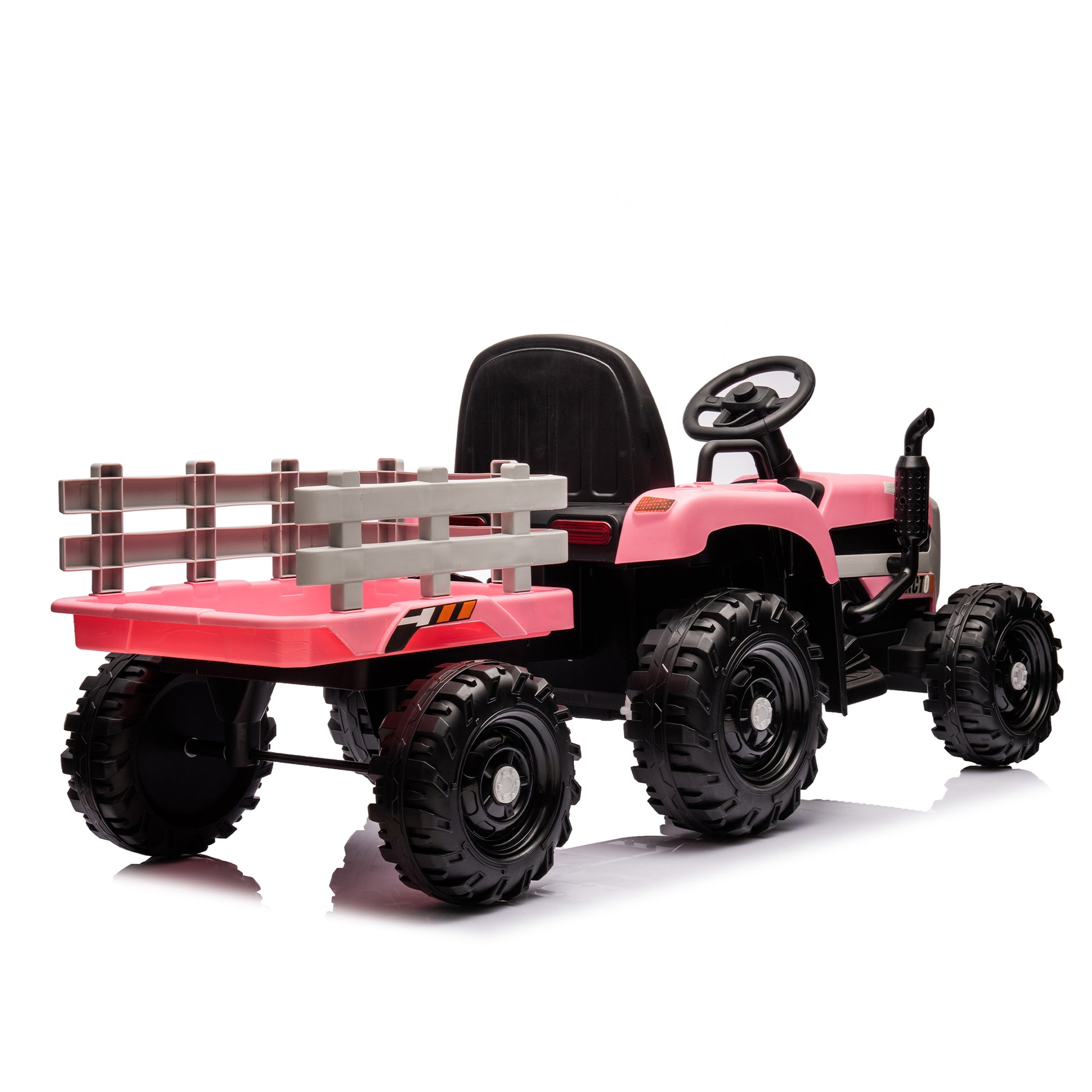 Ride On Tractor With Trailer,24V Battery Powered Electric Tractor Toy, 200W*2Motor 1.86 4.97Mph Remote Control,Electric Car For Kids,Three Speed Adjustable,Usb,Mp3 ,Bluetooth,Led Light, Safety Belt