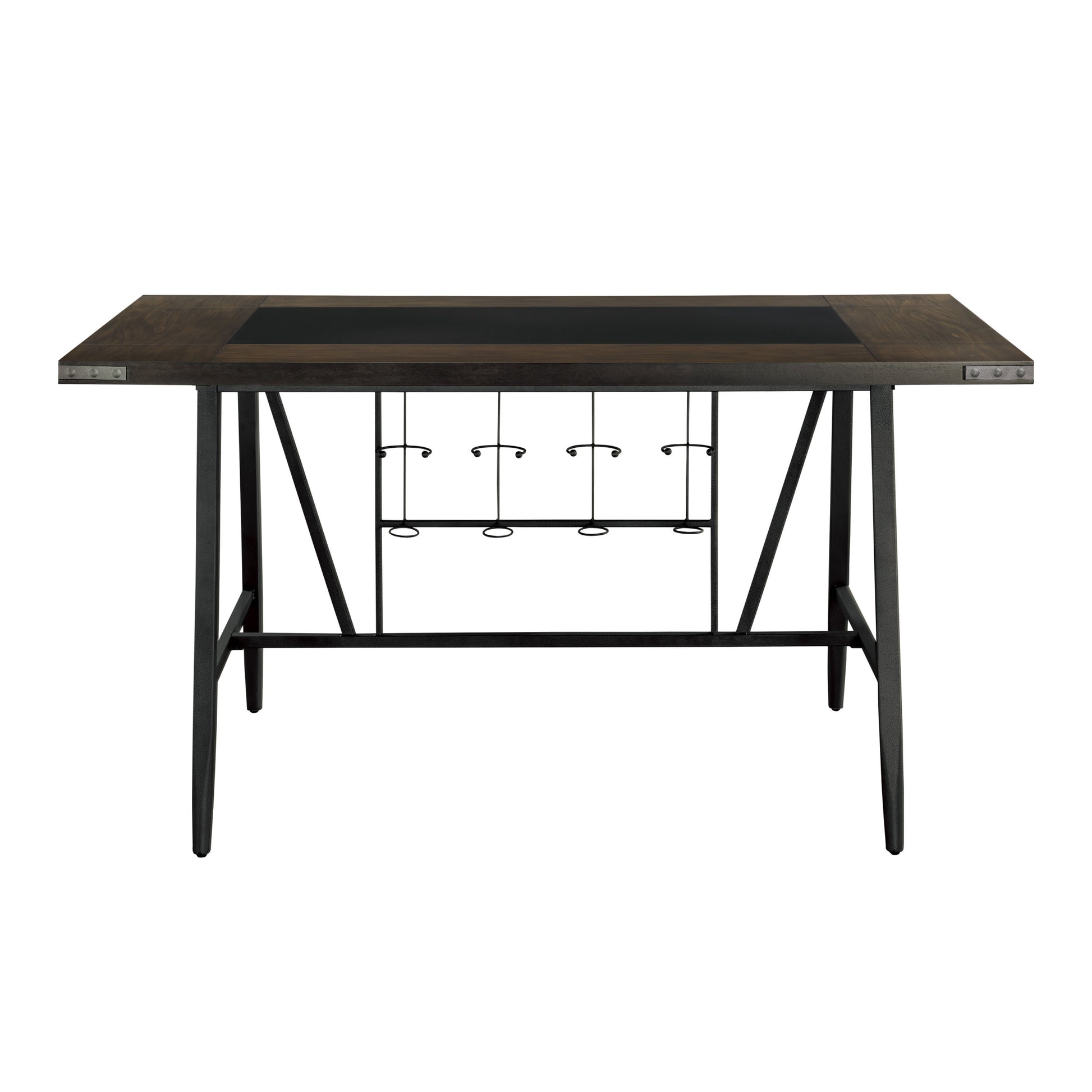 1Pc Counter Height Dining Table W Glass Insert Top Wine Rack Base Casual Dining Furniture Brown Wood Gray Metal Finish Brown Gray Dining Room Casual,Contemporary Rectangular Kitchen & Dining Tables Metal & Wood