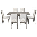 Wood Dining Table Set For 6, Farmhouse Rectangular Dining Table And 6 Upholstered Chairs Ideal For Dining Room, Kitchen Grey Beige Upholstered Chair Wood Grey Seats 6 Wood Dining Room Antique,Classic,Farmhouse Trestle Rectangular Dining Table With Chair