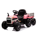 Ride On Tractor With Trailer,12V Battery Powered Electric Tractor Toy W Remote Control,Electric Car For Kids,Three Speed Adjustable,Power Display, Usb,Mp3 ,Bluetooth,Led Light,Two Point Safety Belt Pink Plastic