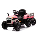 Ride On Tractor With Trailer,24V Battery Powered Electric Tractor Toy, 200W*2Motor 1.86 4.97Mph Remote Control,Electric Car For Kids,Three Speed Adjustable,Usb,Mp3 ,Bluetooth,Led Light, Safety Belt