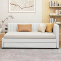 Upholstered Daybed With Trundle Twin Size Sofa Bed Frame No Box Spring Needed, Linen Fabric Beige Beige Linen