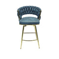 Bar Chair Suede Woven Bar Stool Set Of 4,Golden Legs Barstools No Adjustable Kitchen Island Chairs,360 Swivel Bar Stools Upholstered Bar Chair Counter Stool Arm Chairs With Back Footrest, Blue Metal Blue Kitchen Dining Chairs Foam Technical Leather