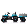 Ride On Tractor2.0 With Trailer,24V Battery Powered Electric Tractor Toy, 200W*2Motor 1.86 4.97Mph Remote Control,Electric Car For Kids,Three Speed Adjustable,Usb,Mp3 ,Bluetooth,Led Light, Safety Belt Blue Plastic