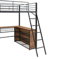 Full Size Metal Loft Bed With 3 Layers Of Shelves And L Shaped Desk, Black Black Metal