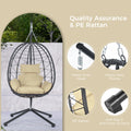 Egg Chair With Stand Indoor Outdoor Swing Chair Patio Wicker Hanging Egg Chair Hanging Basket Chair Hammock Chair With Stand For Bedroom Living Room Balcony Yes Sectional Beige Rust Resistant Frame Water Resistant Cushion Garden & Outdoor American Design