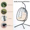 Egg Chair With Stand Indoor Outdoor Swing Chair Patio Wicker Hanging Egg Chair Hanging Basket Chair Hammock Chair With Stand For Bedroom Living Room Balcony Yes Sectional Beige Rust Resistant Frame Water Resistant Cushion Garden & Outdoor American Design