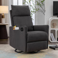 038 Cotton Linen Fabric Swivel Rocking Chair Glider Rocker Recliner Nursery Chair With Adjustable Back And Footrest For Living Room Indoor,Dark Gray Dark Gray Cotton Manual Handle Metal Primary Living Space Soft Tufted Back Modern Foam Linen