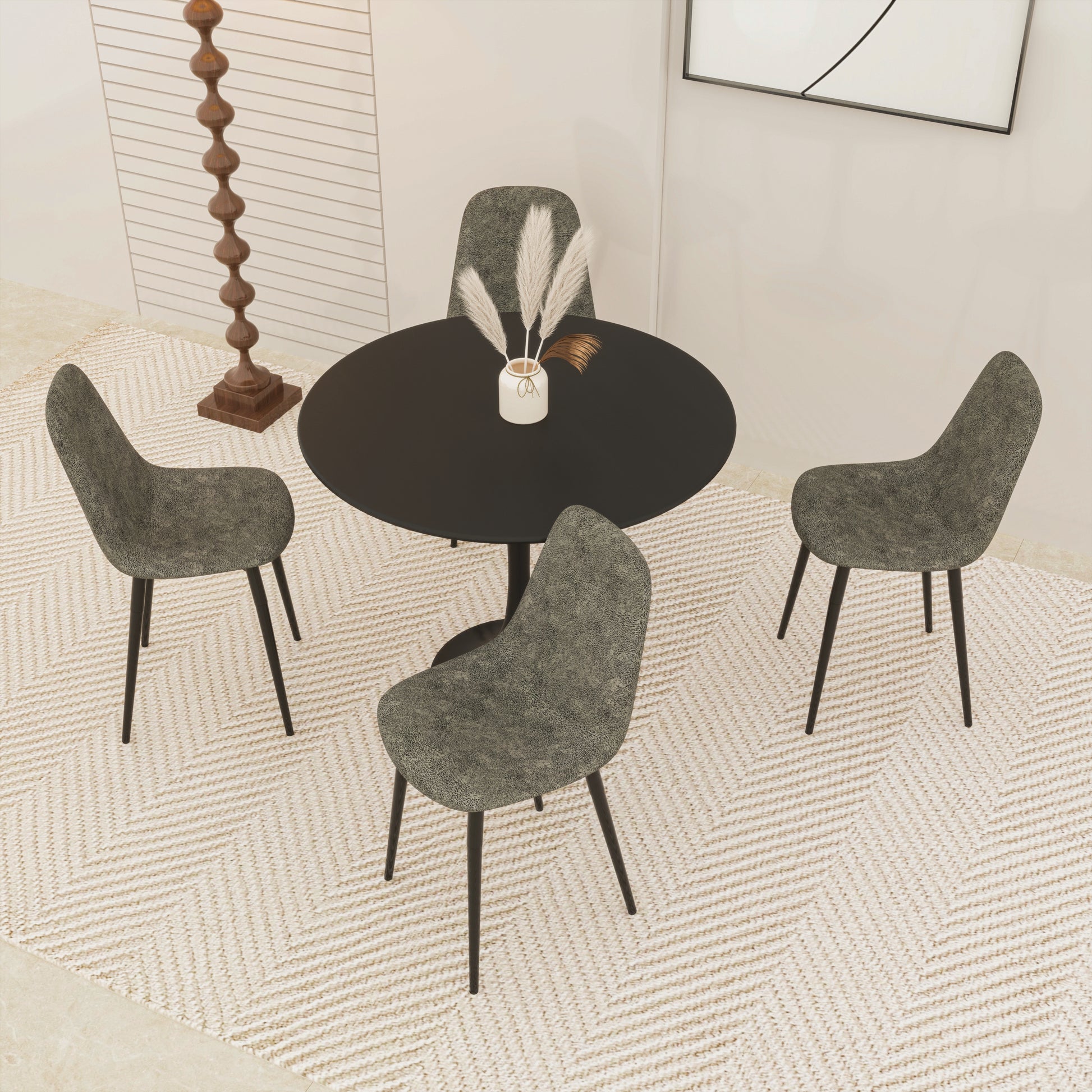 Black Round Dining Table, 31.5" Tulip Table Kitchen Dining Table 2 4 People With Mdf Table Top & Pedestal Base, Mid Century End Table Leisure Coffee Table Office Living Room Table Black Kitchen Round Mdf