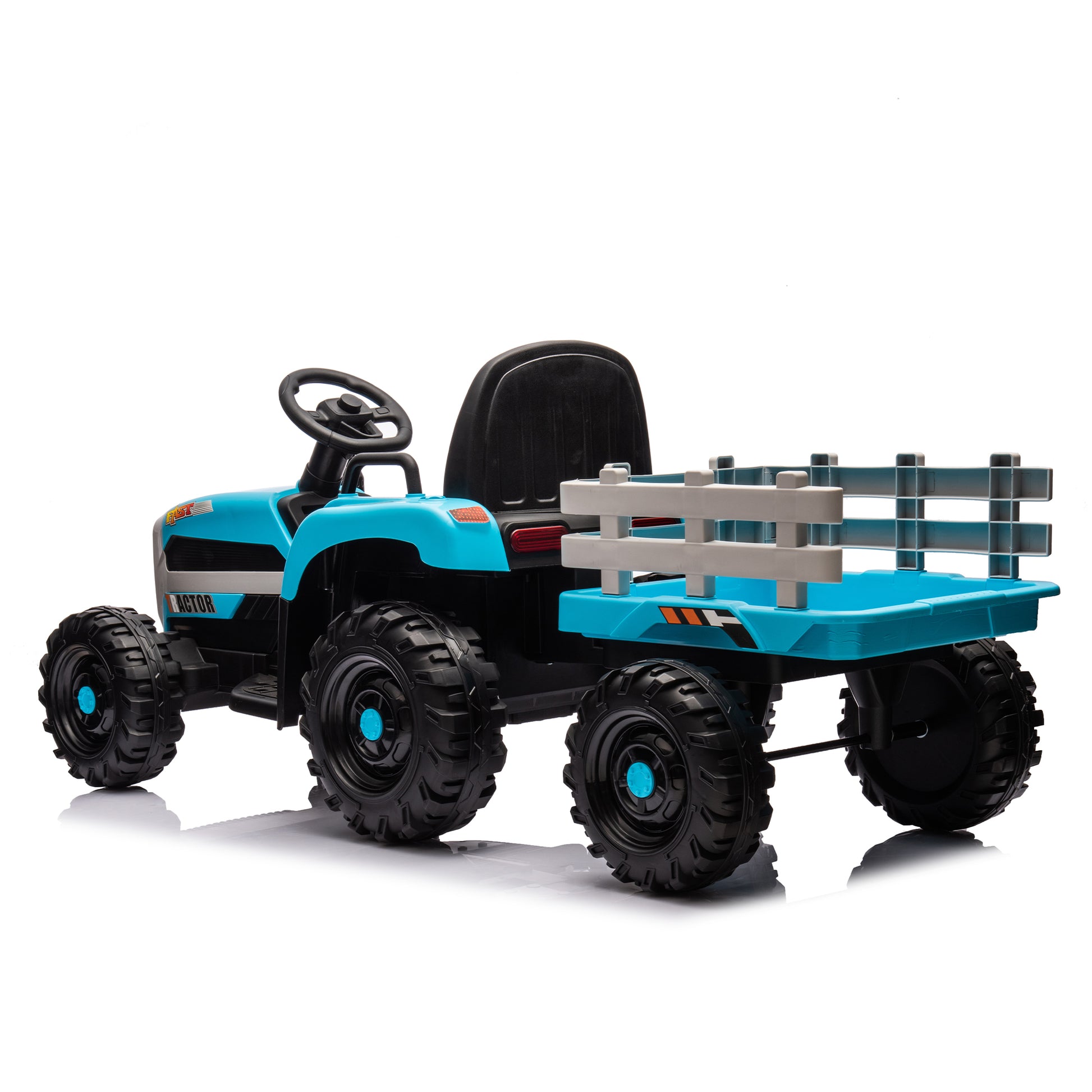 Ride On Tractor2.0 With Trailer,24V Battery Powered Electric Tractor Toy, 200W*2Motor 1.86 4.97Mph Remote Control,Electric Car For Kids,Three Speed Adjustable,Usb,Mp3 ,Bluetooth,Led Light, Safety Belt Blue Plastic