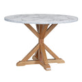 5 Piece Farmhouse Style Dining Table Set, Marble Sticker And Cross Bracket Pedestal Dining Table, And 4 Upholstered Chairs White Walnut Upholstered Chair Wood White Walnut Seats 4 Wood Dining Room Antique,Classic,Farmhouse Pedestal Round Dining Table