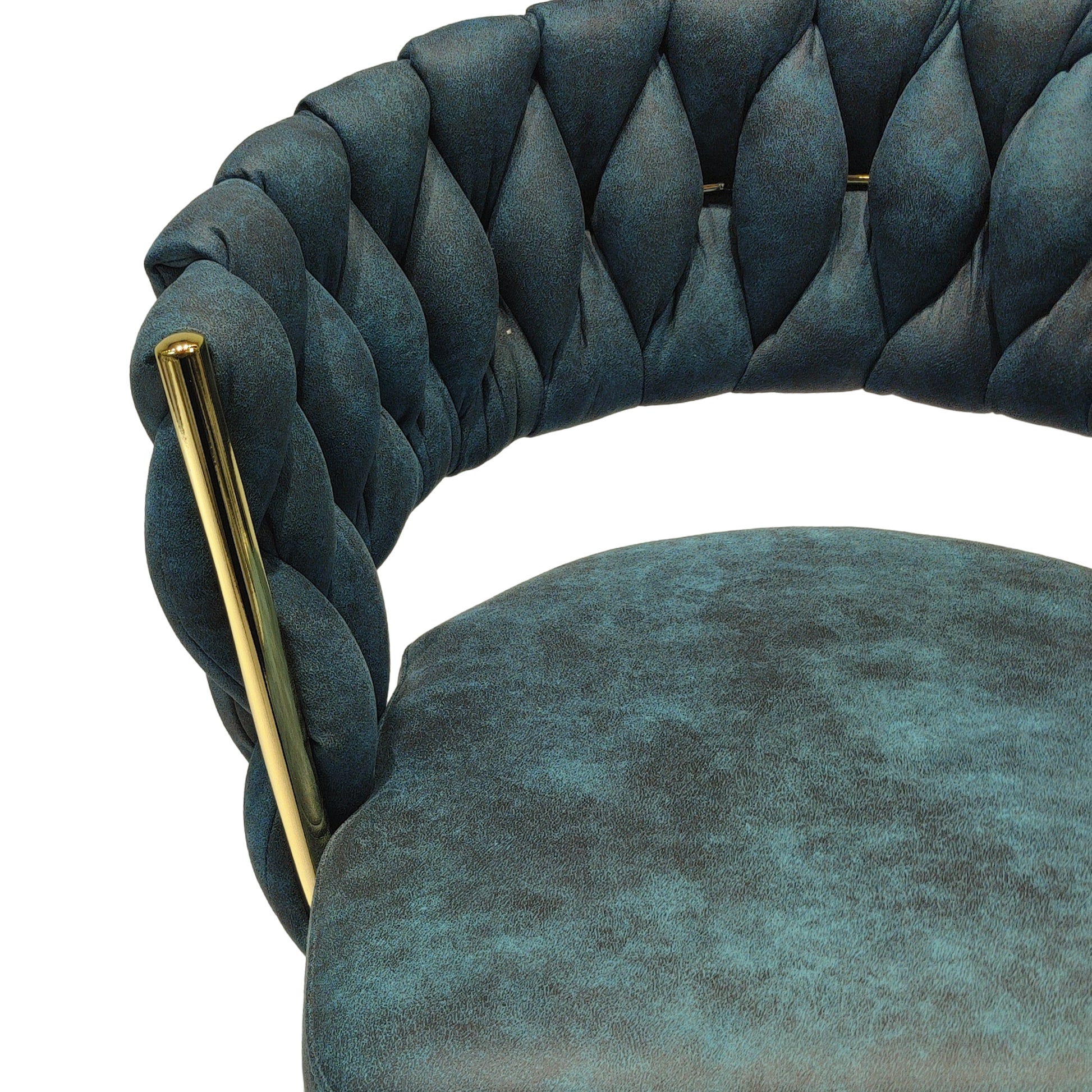 Bar Chair Suede Woven Bar Stool Set Of 4,Golden Legs Barstools No Adjustable Kitchen Island Chairs,360 Swivel Bar Stools Upholstered Bar Chair Counter Stool Arm Chairs With Back Footrest, Blue Metal Blue Kitchen Dining Chairs Foam Technical Leather