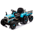 Ride On Tractor2.0 With Trailer,24V Battery Powered Electric Tractor Toy, 200W*2Motor 1.86 4.97Mph Remote Control,Electric Car For Kids,Three Speed Adjustable,Usb,Mp3 ,Bluetooth,Led Light, Safety Belt Blue Plastic