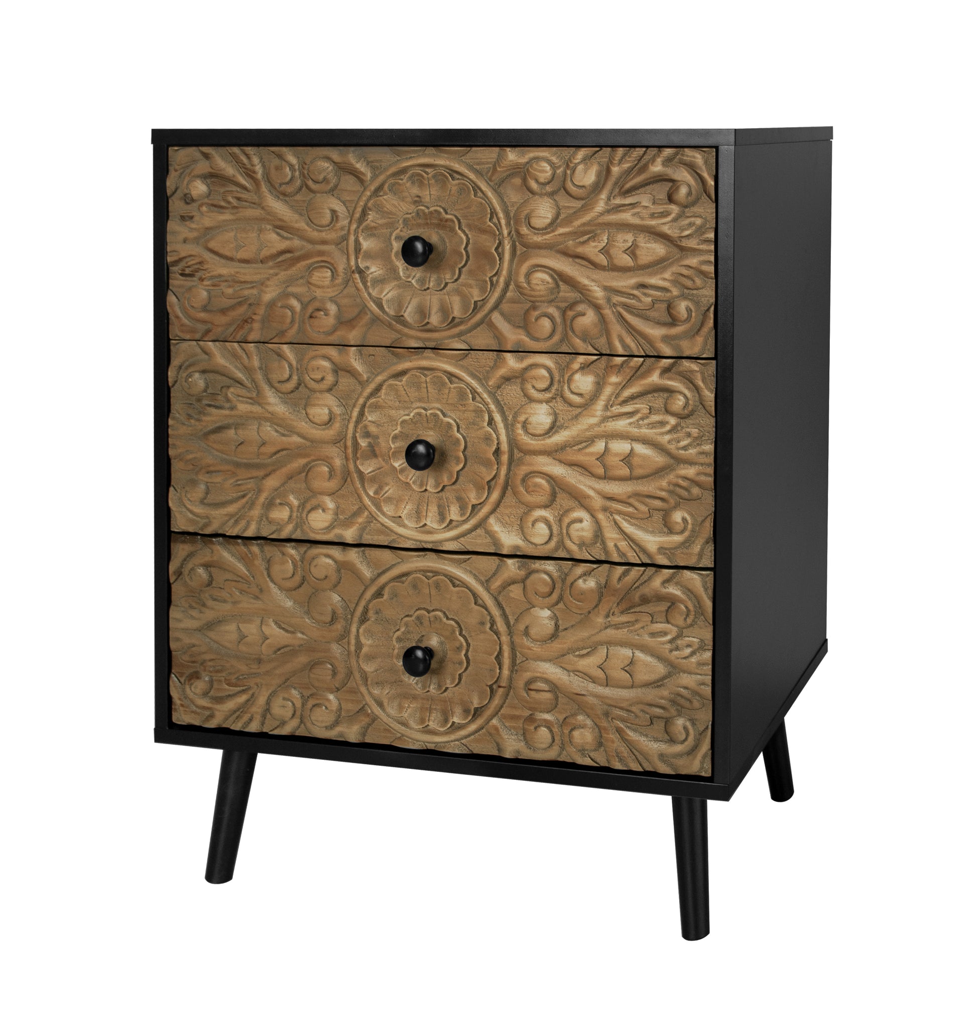 3 Drawer Cabinet, American Furniture,Suitable For Bedroom, Living Room, Study Black Mdf