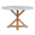 5 Piece Farmhouse Style Dining Table Set, Marble Sticker And Cross Bracket Pedestal Dining Table, And 4 Upholstered Chairs White Walnut Upholstered Chair Wood White Walnut Seats 4 Wood Dining Room Antique,Classic,Farmhouse Pedestal Round Dining Table