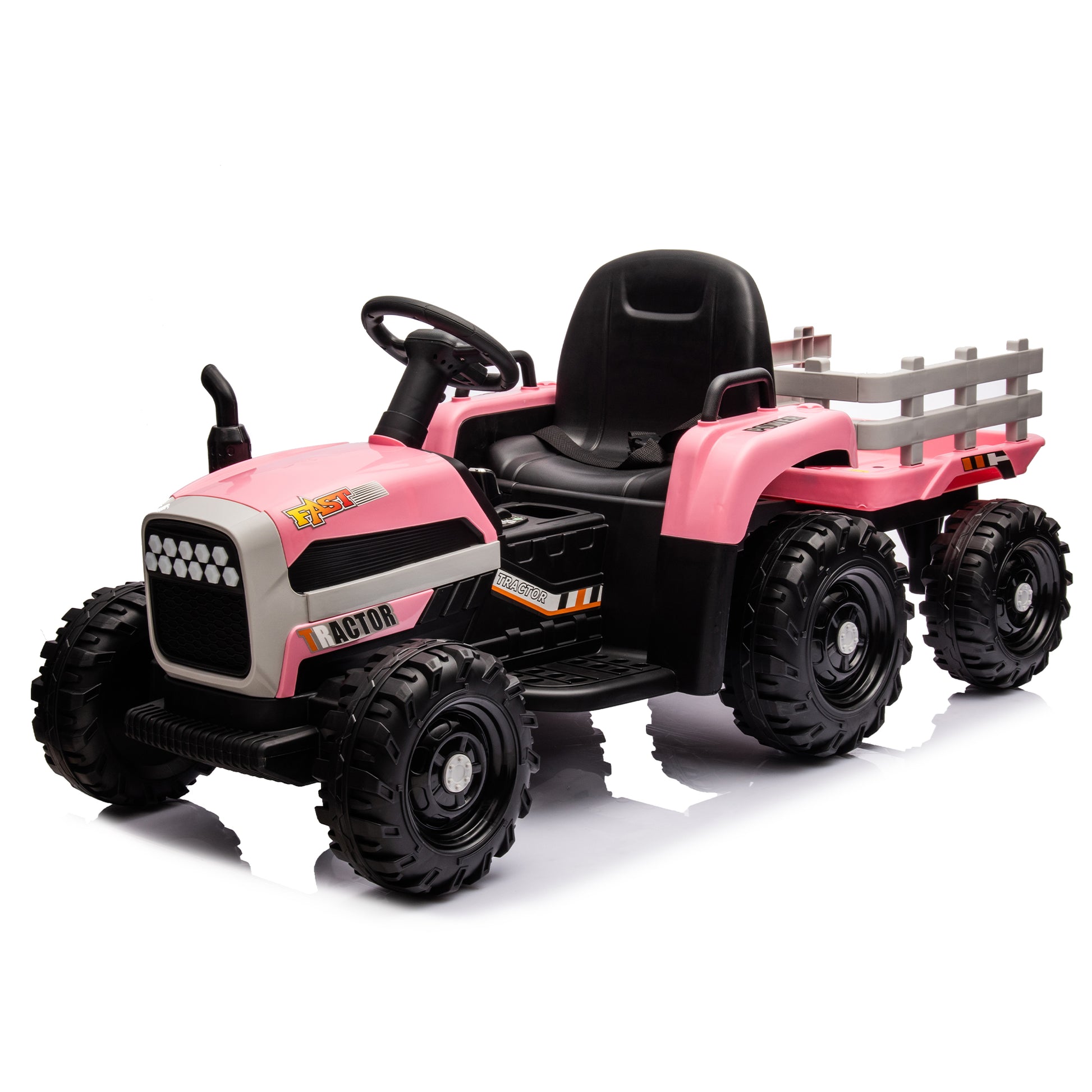 Ride On Tractor With Trailer,24V Battery Powered Electric Tractor Toy, 200W*2Motor 1.86 4.97Mph Remote Control,Electric Car For Kids,Three Speed Adjustable,Usb,Mp3 ,Bluetooth,Led Light, Safety Belt