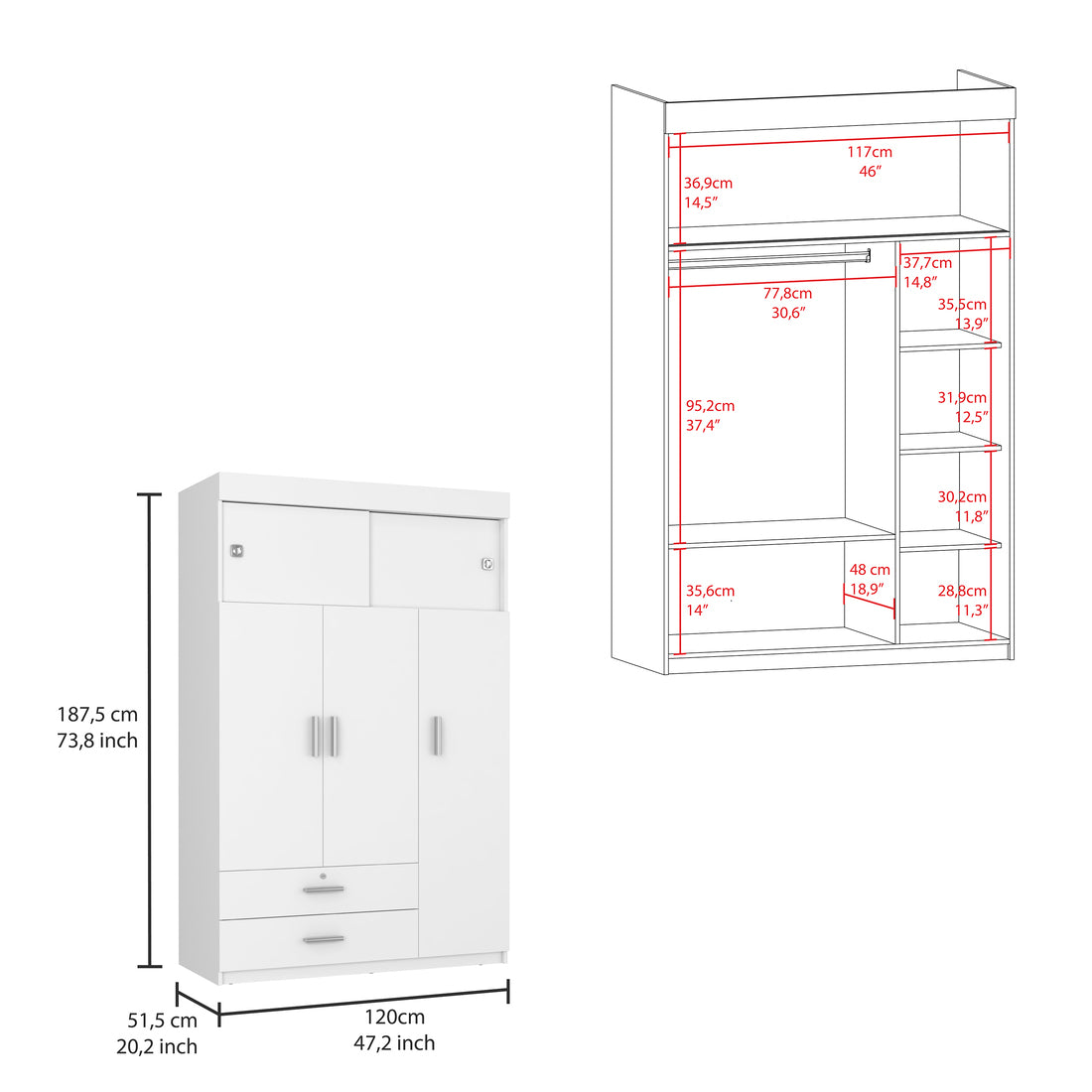 Armoire Chaplin, Bedroom, White White Particle Board Engineered Wood