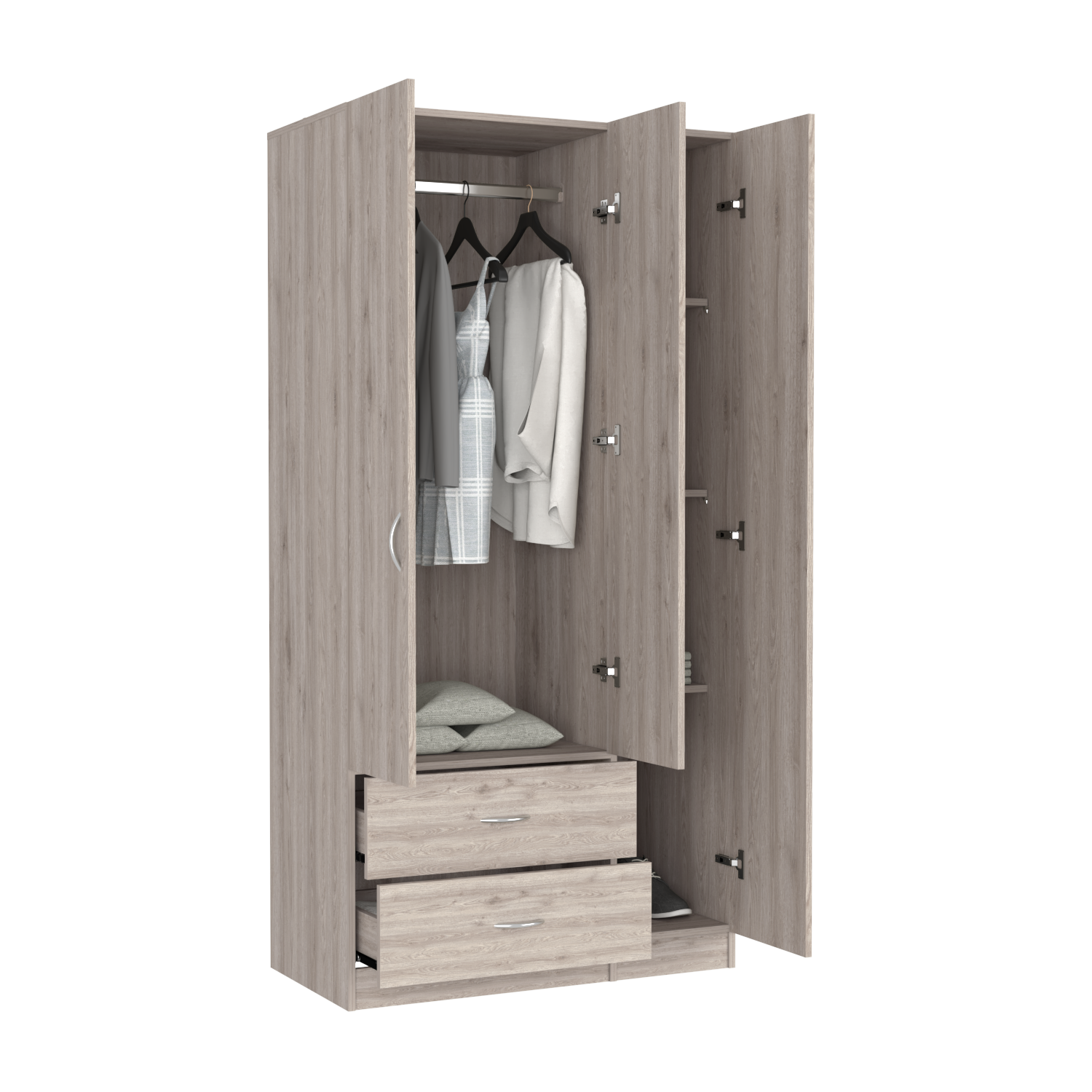 Three Door Armoire Clark, Bedroom, Light Gray Light Gray Particle Board Engineered Wood