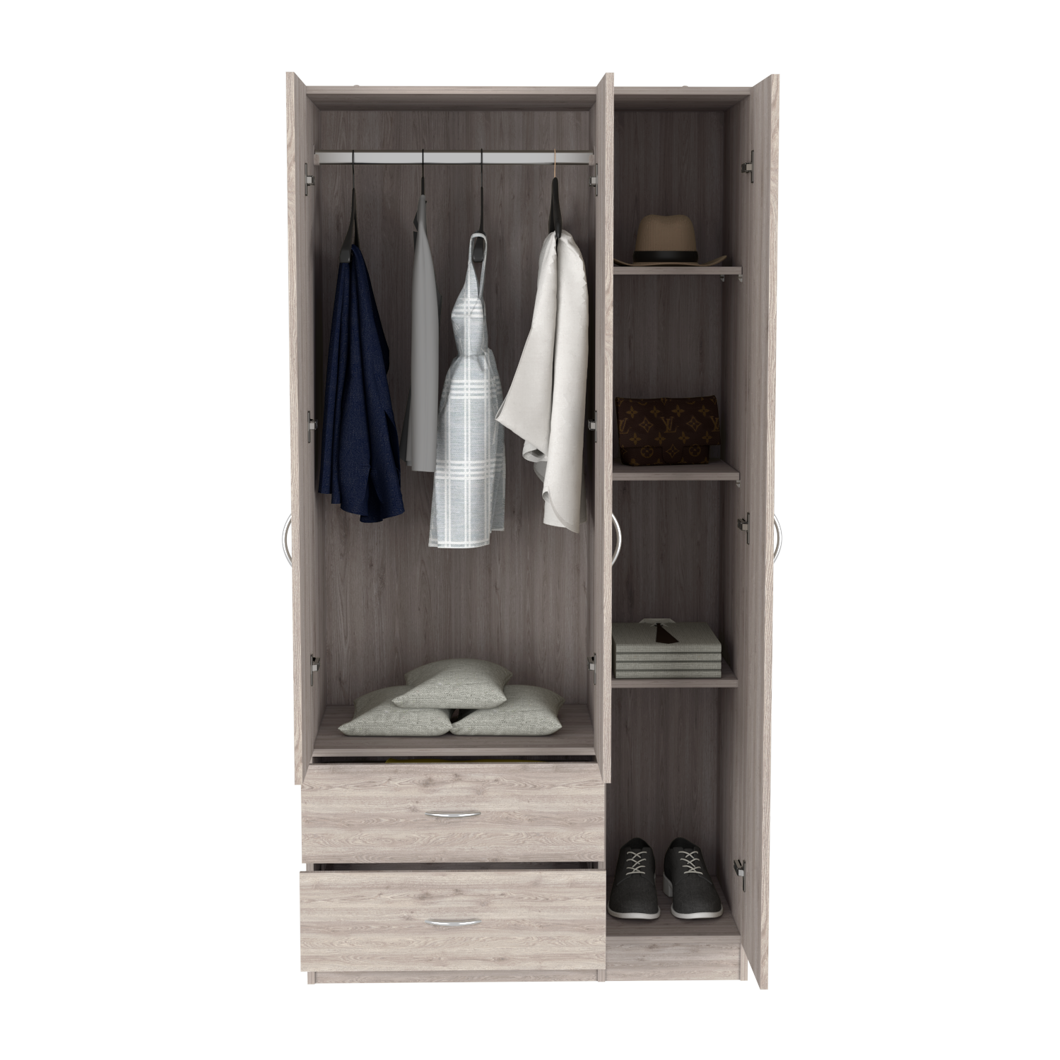 Three Door Armoire Clark, Bedroom, Light Gray Light Gray Particle Board Engineered Wood