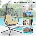 Egg Chair With Stand Indoor Outdoor Swing Chair Patio Wicker Hanging Egg Chair Hanging Basket Chair Hammock Chair With Stand For Bedroom Living Room Balcony Yes Sectional Beige Rust Resistant Frame Water Resistant Cushion Garden & Outdoor American Design