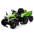 Ride On Tractor With Trailer,12V Battery Powered Electric Tractor Toy W Remote Control,Electric Car For Kids,Three Speed Adjustable,Power Display, Usb,Mp3 ,Bluetooth,Led Light,Two Point Safety Belt Green Plastic