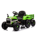 Ride On Tractor With Trailer,12V Battery Powered Electric Tractor Toy W Remote Control,Electric Car For Kids,Three Speed Adjustable,Power Display, Usb,Mp3 ,Bluetooth,Led Light,Two Point Safety Belt Green Plastic