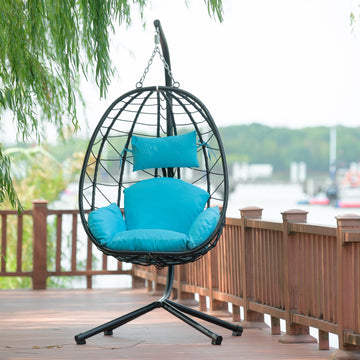 Egg Chair With Stand Indoor Outdoor Swing Chair Patio Wicker Hanging Egg Chair Hanging Basket Chair Hammock Chair With Stand For Bedroom Living Room Balcony Yes Sectional Light Blue Water Resistant