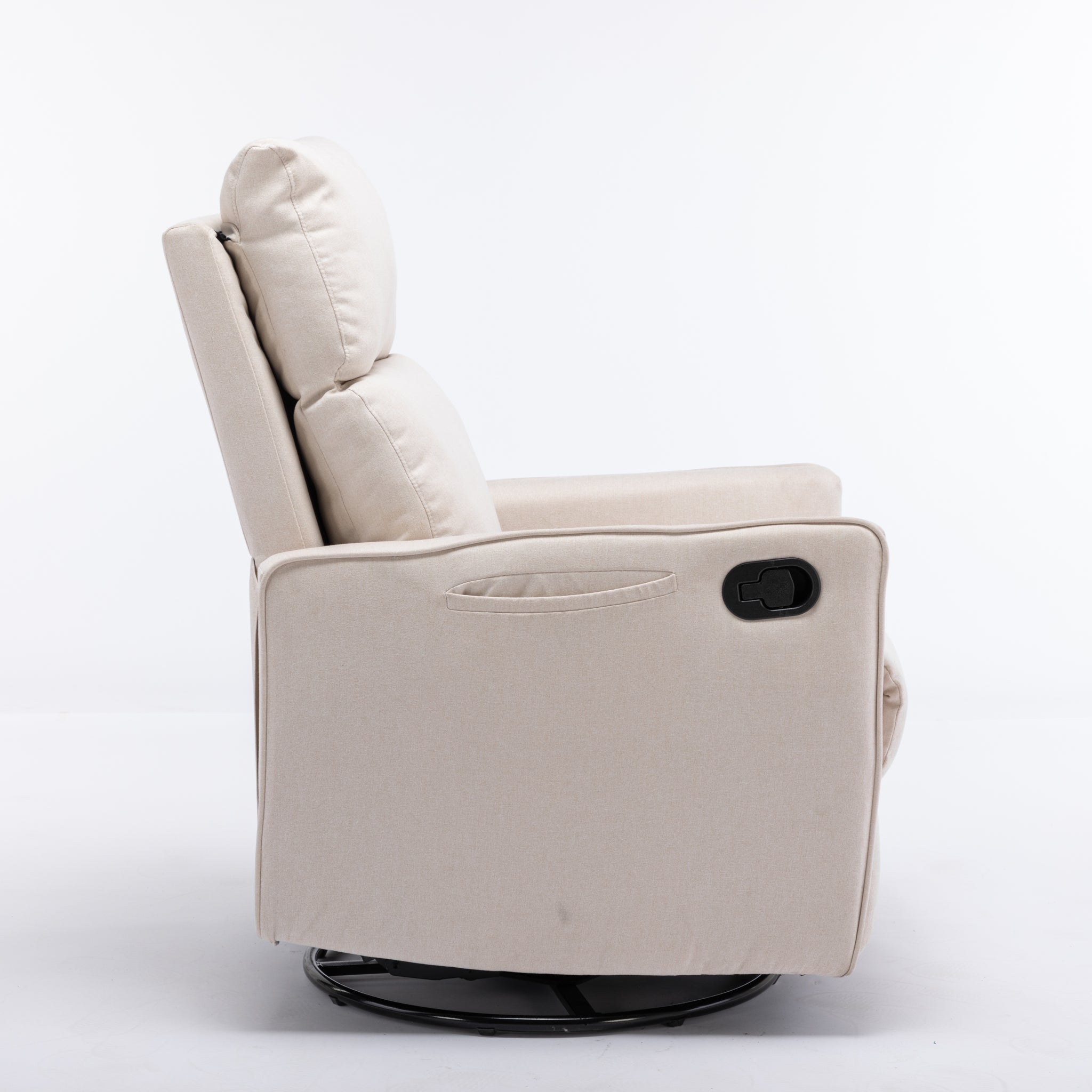 038 Cotton Linen Fabric Swivel Rocking Chair Glider Rocker Recliner Nursery Chair With Adjustable Back And Footrest For Living Room Indoor,Beige Beige Cotton Manual Handle Metal Primary Living Space Soft Tufted Back Modern Foam Cotton Linen